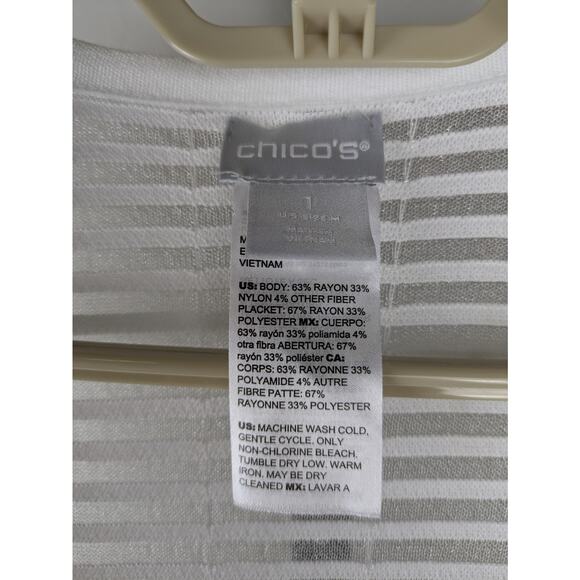 Chico's 1 US Medium ivory Sheer Striped Cardigan Jacket Topper 3/4 sleeve - Picture 3 of 4